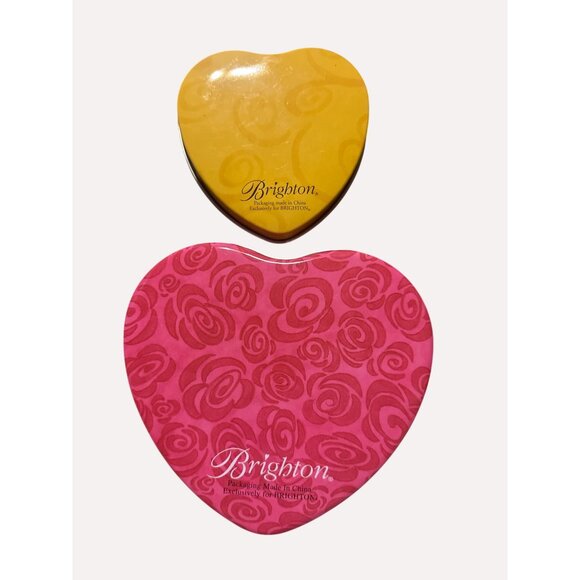 2 Brighton Heart-Shaped 2 Tin Boxes  Decorative Designs Yellow & Pink Metal - Picture 2 of 3